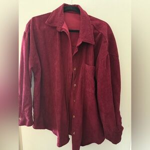 Red Corduroy Button-Up Shirt